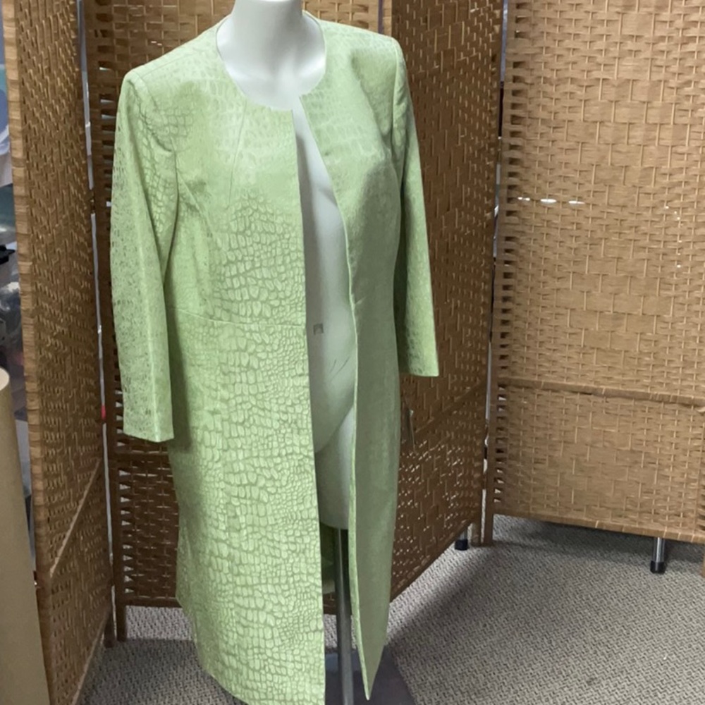 Kasper Light Green Textured Long Blazer Coat